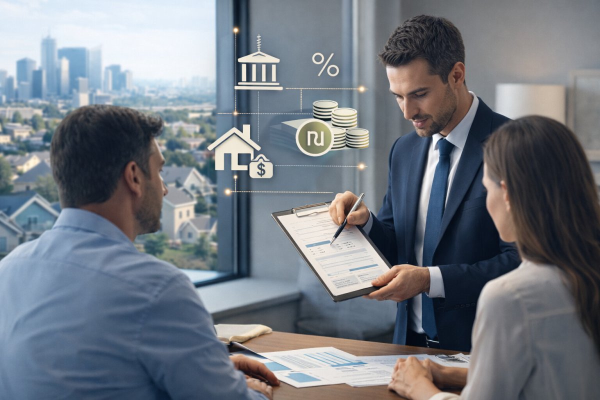 Expert immobilier montrant un contrat à des clients